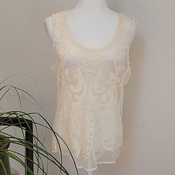 Express ivory lace tank top med - Picture 3 of 11